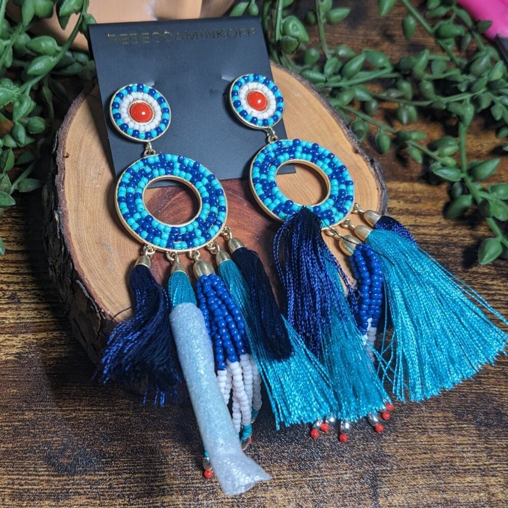 NWT Rebecca Minkoff Seed Bead Fringe Tassel Earrings Multi Women's Size OS - Picture 2 of 6